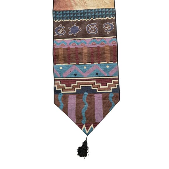 Vohann Southwestern Dancing Kokopelli Gecko Teal Black Table Runner 68" x 13" - Picture 3 of 5